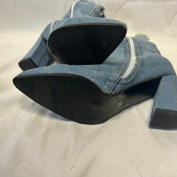 Y2K Denim Ankle Boots Distressed Frayed Pointed Toe Block Heel 38 - Picture 5 of 8